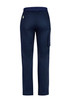 Men's straight leg scrub pants in navy blue, featuring a side pocket and an elastic waistband. Includes a branding logo.