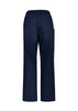 Navy blue women's scrub pants featuring a relaxed fit and an elastic waist, with a pocket on one side.