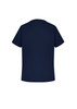 A navy blue men's scrub top featuring short sleeves and a simple design, with a logo on the back.
