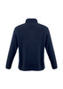 A navy polar fleece jacket with a high collar and long sleeves, featuring a logo.