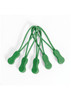 A set of five green Zippies with rubber grips and expandable cords for securing items together.
