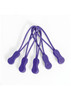 Five purple Zippies with elastic cords and grip handles arranged together.