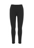 Black women's flex leggings with a high waistband, featuring a smooth finish and a simple logo.