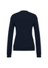 A navy women's V-neck knit pullover with long sleeves and a fitted silhouette, featuring a solid design.
