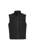 A unisex reversible fleece vest in black with a front zip and a collar. Features a logo.