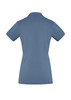 A women's short sleeve polo shirt in a soft blue colour with a simple design and a collar. It has a logo.