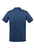 A navy blue short sleeve polo shirt with a classic collar and a logo on the back.