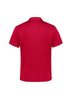 A red short sleeve polo shirt with a smooth fabric finish and a collar, featuring a logo on the front.