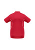 A red short sleeve polo shirt with contrasting white detailing and a logo on the chest.