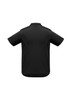 A black short sleeve polo shirt featuring a plain back design and a logo. Ideal for casual or semi-formal wear.
