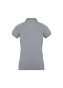A women's short sleeve polo shirt in grey, featuring a fitted design and a collar. It has a branding logo.
