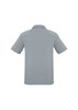 A light grey short sleeve polo shirt with a collar and a logo on the back.