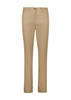 A pair of women's slim leg stretch chino pants in khaki colour, featuring a button closure and pockets.