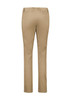 Slim leg stretch chino pants in beige, featuring a smooth back design and a branded logo.
