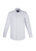 A button-up men's long sleeve shirt featuring a grey and white check pattern, with a collar and button front.