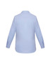 A light blue women's button-up long sleeve shirt with a back yoke and buttoned cuffs. Features a small logo.