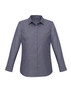 A long sleeve, button-up shirt in a dark grey colour with a classic collar and a subtle texture.