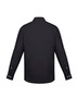 A black classic fit long sleeve button-up shirt with a back view and button details on the sleeves.