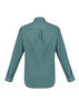 A men's long sleeve button-up shirt in teal with a classic design and a back pleat. Features cuffs with buttons.