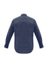 A men's long sleeve shirt featuring a plaid pattern in shades of navy and grey, with a classic button-up design.