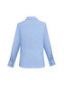 A light blue women's button-up shirt with long sleeves and a fitted style, featuring a back yoke and button details.