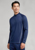 A navy unisex mid-layer jumper with a half-zip and white detailing, featuring a logo on the chest.