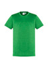 A green short sleeve tee with a round neckline and a logo at the collar.