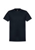 A black short sleeve men's t-shirt featuring a crew neck and a logo on the inside collar.