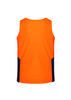 An orange and navy singlet with a sleeveless design, featuring a logo on the back.