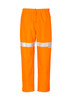 Hi-vis orange storm pants with reflective tape, featuring an elastic waistband and a sleek design, suitable for workwear.