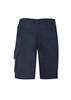 Navy women's rugged cooling vented shorts with multiple pockets and a branded logo.