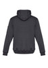 A black unisex multi-pocket hoodie featuring a hood and ribbed cuffs. It has a logo on one sleeve.