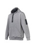 A grey unisex hoodie featuring a multi-pocket design and a logo. It has a hood and a front pouch pocket.