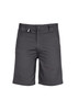 Plain utility shorts in dark grey, featuring a single logo, designed as casual bottoms for men.
