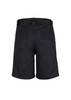 A pair of black utility shorts featuring a simple design and back pockets. The shorts have a waistband with belt loops.