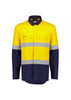 Men's lightweight ripstop shirt in yellow and navy, featuring reflective hoop tape and front pockets. Includes branding.