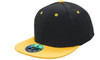 A two-tone black and yellow cap featuring a snap pro back and a logo on the front.