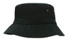 A black infants bucket hat with a wide brim and eyelets, featuring a simple design.