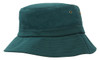 A green brushed sports twill youth bucket hat featuring a wide brim and metal ventilation eyelets.