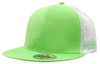 A bright green cap with a mesh back, featuring a structured design and a circular branding logo on the visor.