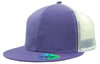 A purple cap with a white mesh back, featuring a logo on the front.