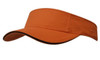 An orange brushed heavy cotton visor with a sleek design and a contrasting trim. It features a logo on the side.