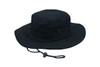A black brushed heavy sports twill hat with a wide brim and adjustable chin strap. It features ventilation eyelets.