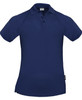 A navy blue men's polo shirt with a collared neckline and short sleeves, featuring a logo.