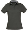 A dark green polo shirt for ladies featuring a classic collar and short sleeves. It has a logo on the chest.