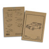 A wooden model kit featuring an SUV design with assembly instructions on a brown cardboard backing.