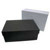 Two rectangular gift boxes are displayed, one in black and the other in white, both with a simple design.