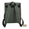 A grey backpack cooler with adjustable straps and mesh side pockets. It has a logo on the front.