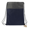 A navy blue and grey drawstring bag with a logo at the front. Made from recycled materials.