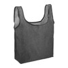 A grey reusable grocery tote bag with a simple design and a shoulder strap. It has a logo on one side.